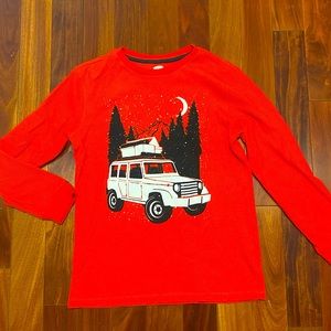 Old Navy Long Sleeve Adventure Red Car Shirt, boy’s size XL 14-16